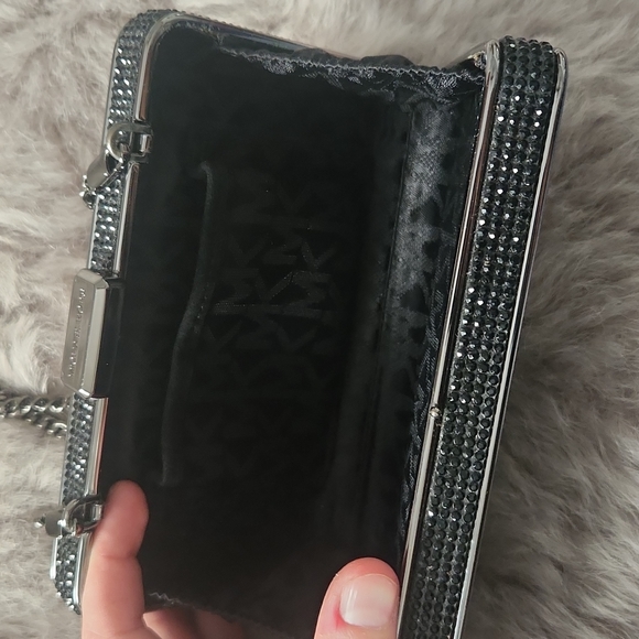 💎RARE💎 NWOT Michael Kors Black Elsie Crystal Embellished Box Clutch - Picture 15 of 16